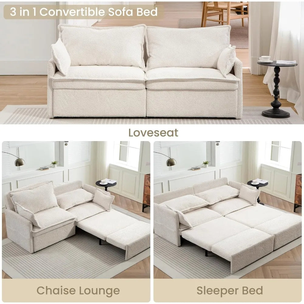 74" King Pull Out Sofa Bed - Convertible Sleeper Sofa Bed, Space Saving Corduroy Loveseat Chaise Lounge with USB Charging, Side