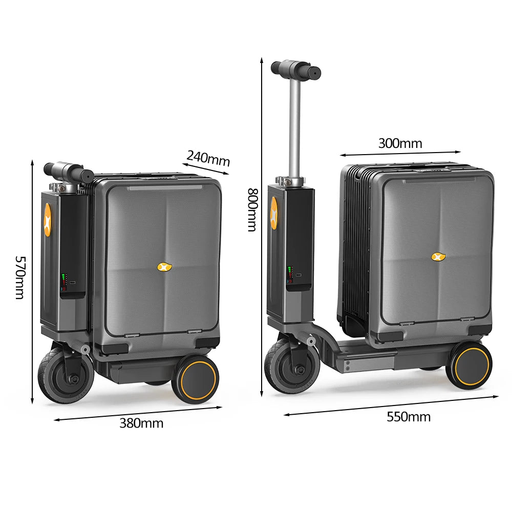 Aluminum Frame Carry-On Luggage Smart Rideable Electric — Carbon Black | KIMLUD