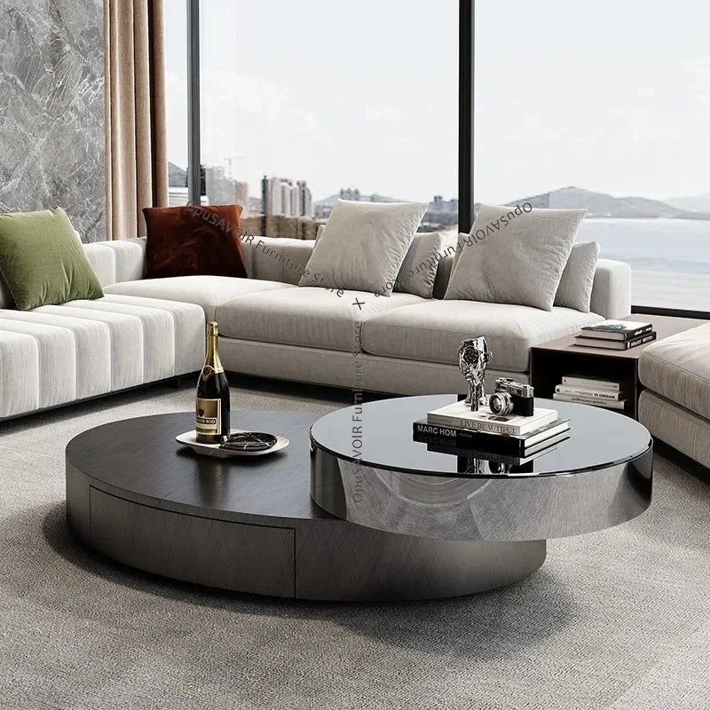 Italian Luxury Coffee Tables Oval Rotating Center — Champagne Gold | KIMLUD
