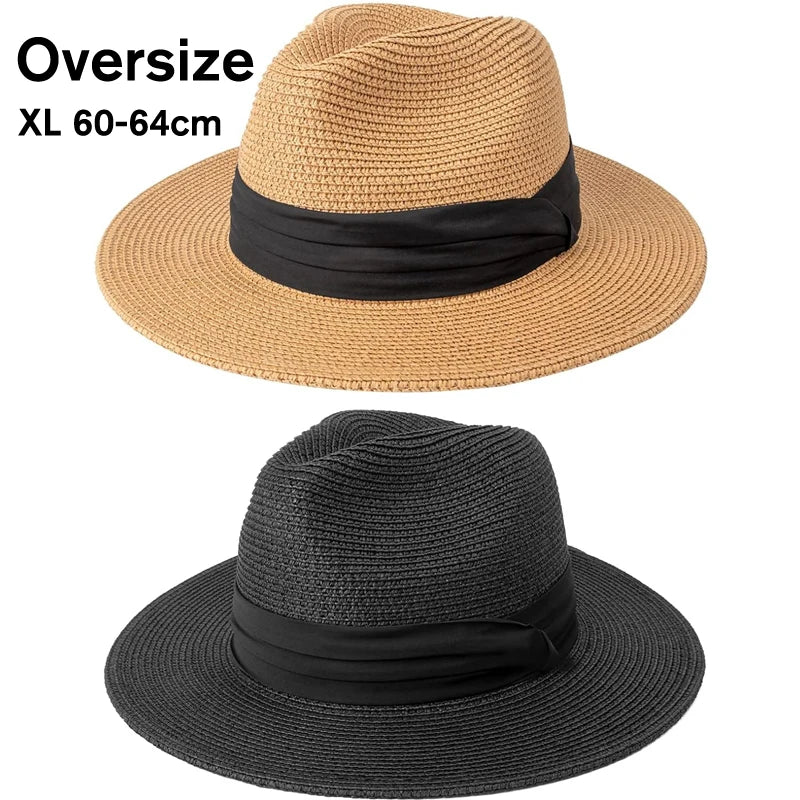 OverSize Big  Sun Hats for Men Women Beach Panama  Wide Brim Straw Hat Lady Summer Sun Hats Plus Size Fedora Hat 55-57cm 58-60cm