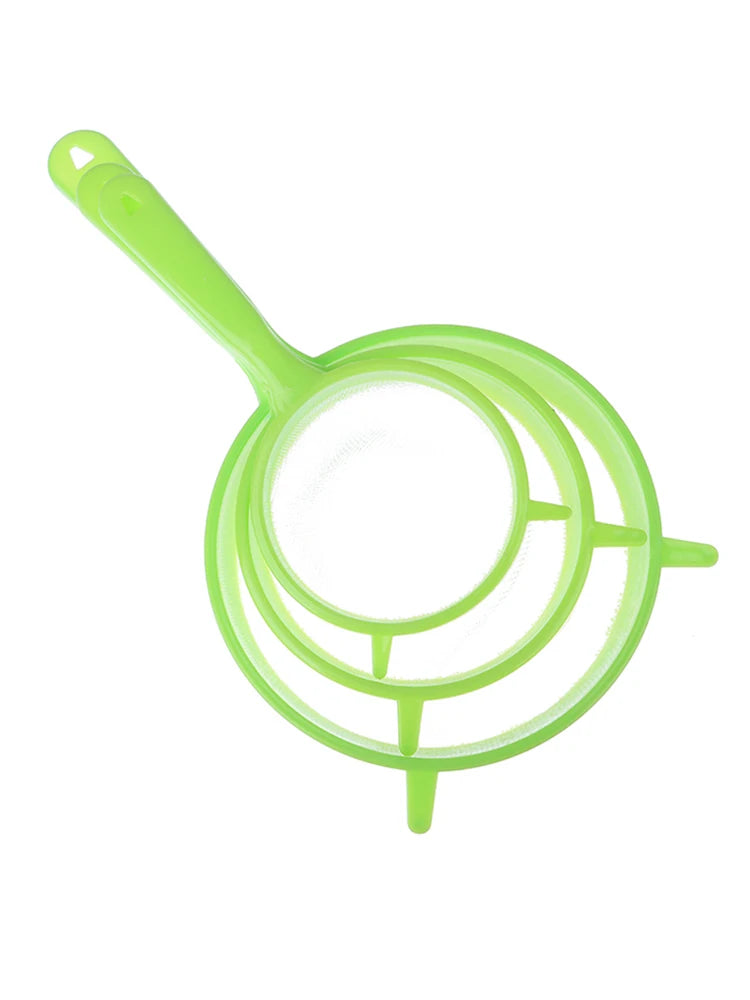 3pcs Plastic Fine Mesh Scoop Strainer Juice Tea Strainer Flour Colander Sieve Sifter Pastry Baking Tools Kitchen Accessories