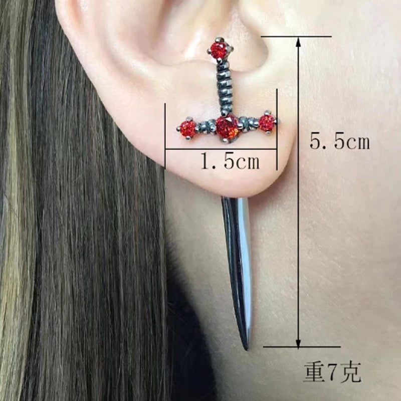 Silver-Tone Ear Jacket Earrings Punk Sword — Silver | KIMLUD