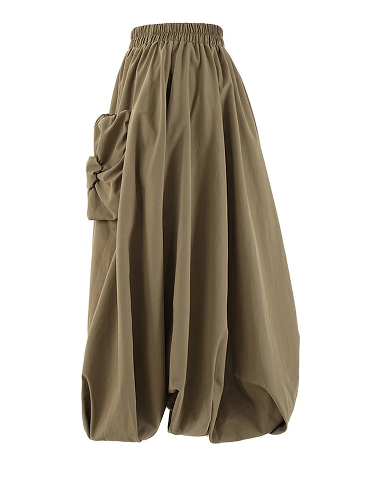 Skirt – High Elastic Waist – A-Line Silhouette – Khaki | KIMLUD