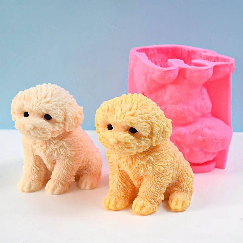 Teddy Dog Candle Mold Cute Animal Pet Puppy Dog Handmade Aromatherapy Plaster Soap Silicone Mould DIY Home Decoration Tools