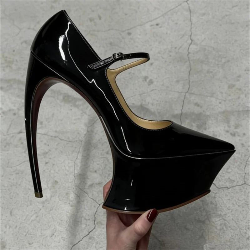 Butterfly-Knot Ankle Strap Pumps Platform — Black | KIMLUD