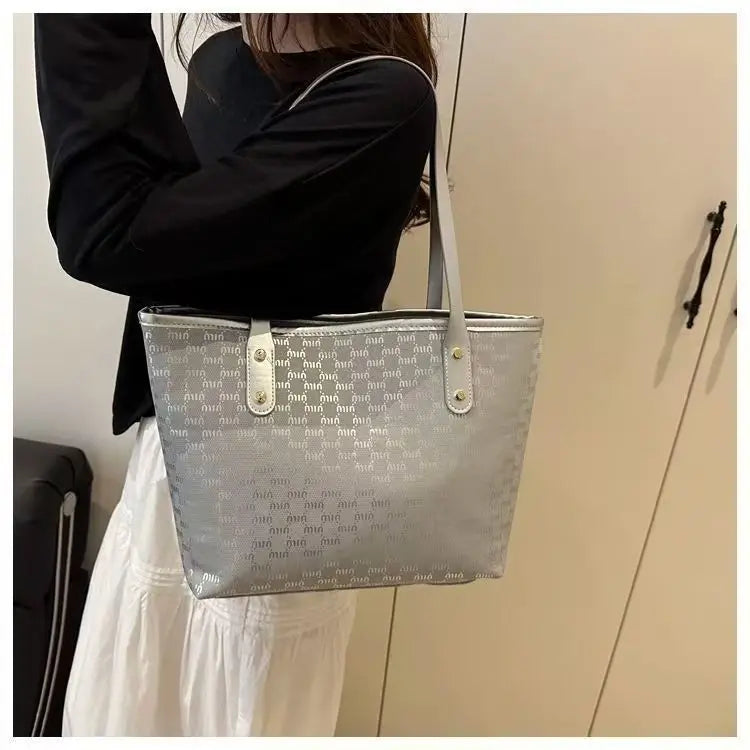 Textured Canvas Tote Handbag With Checkered Design — Black | KIMLUD