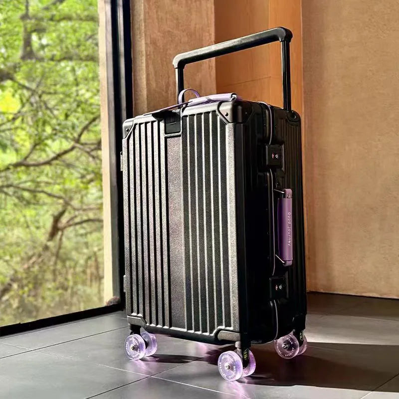 Wide-Handle Travel Suitcase With Cup Holder — Black | KIMLUD