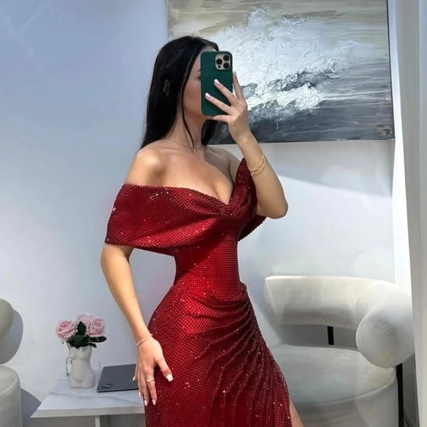 Sharon Said Elegant Wine Red Tulle Off Shoulder Mermaid Prom Dress Evening Party Gowns SH570 Customized