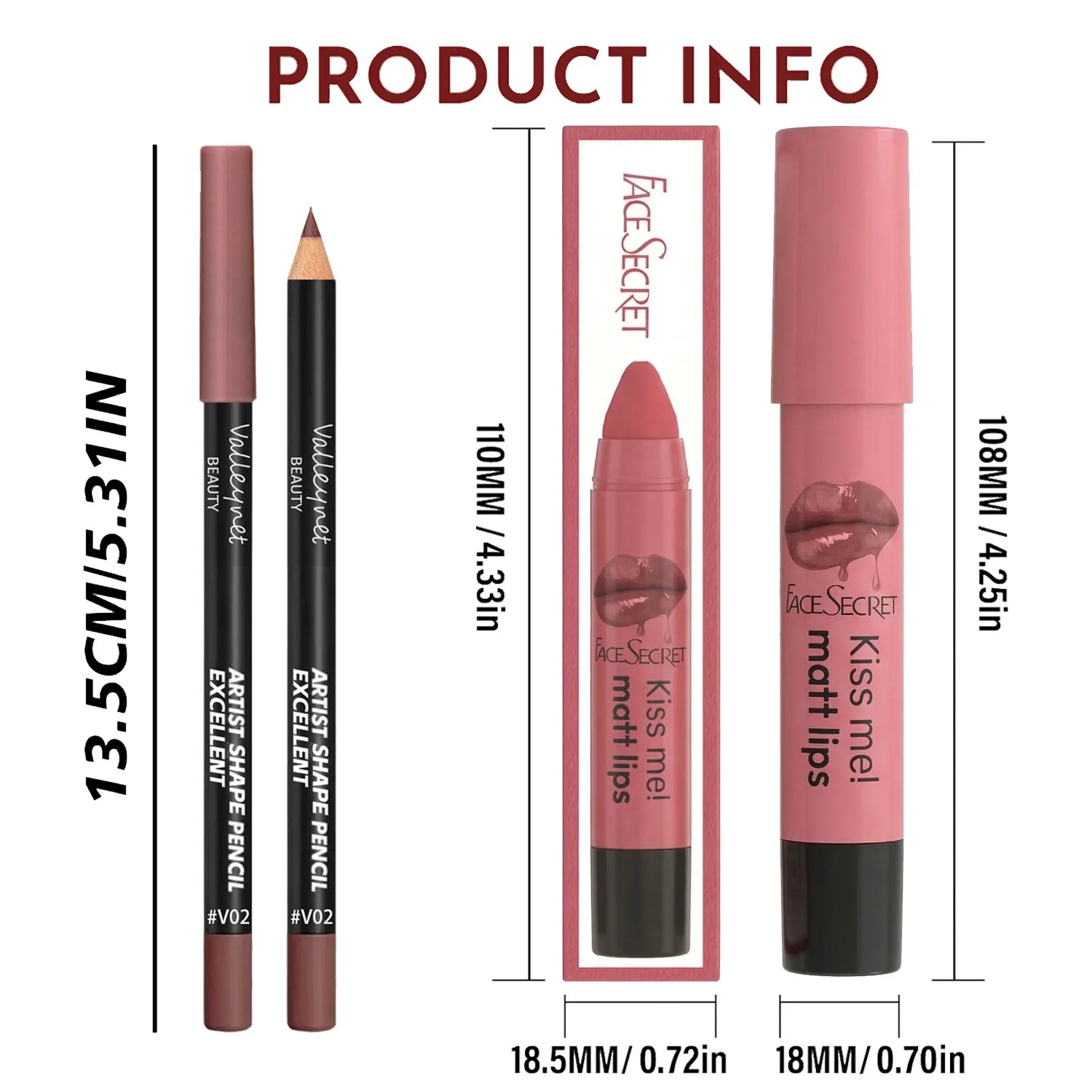 Lip Liner and Lipstick Set – Velvet Matte Finish – Natural | KIMLUD