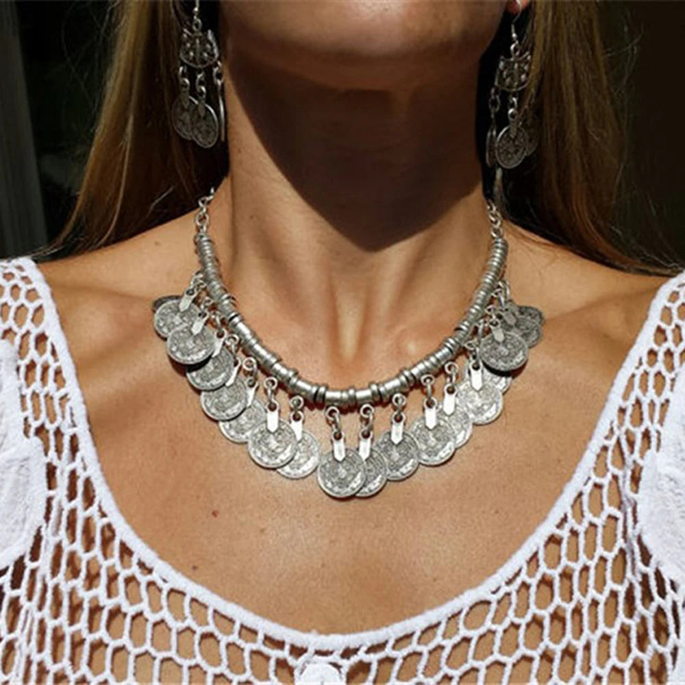 Afghan Turkey Coins Necklace Earrings for Women Vintage Boho  Ethnic IndianTribal Bride Choker Statement Necklaces Jewelry Sets