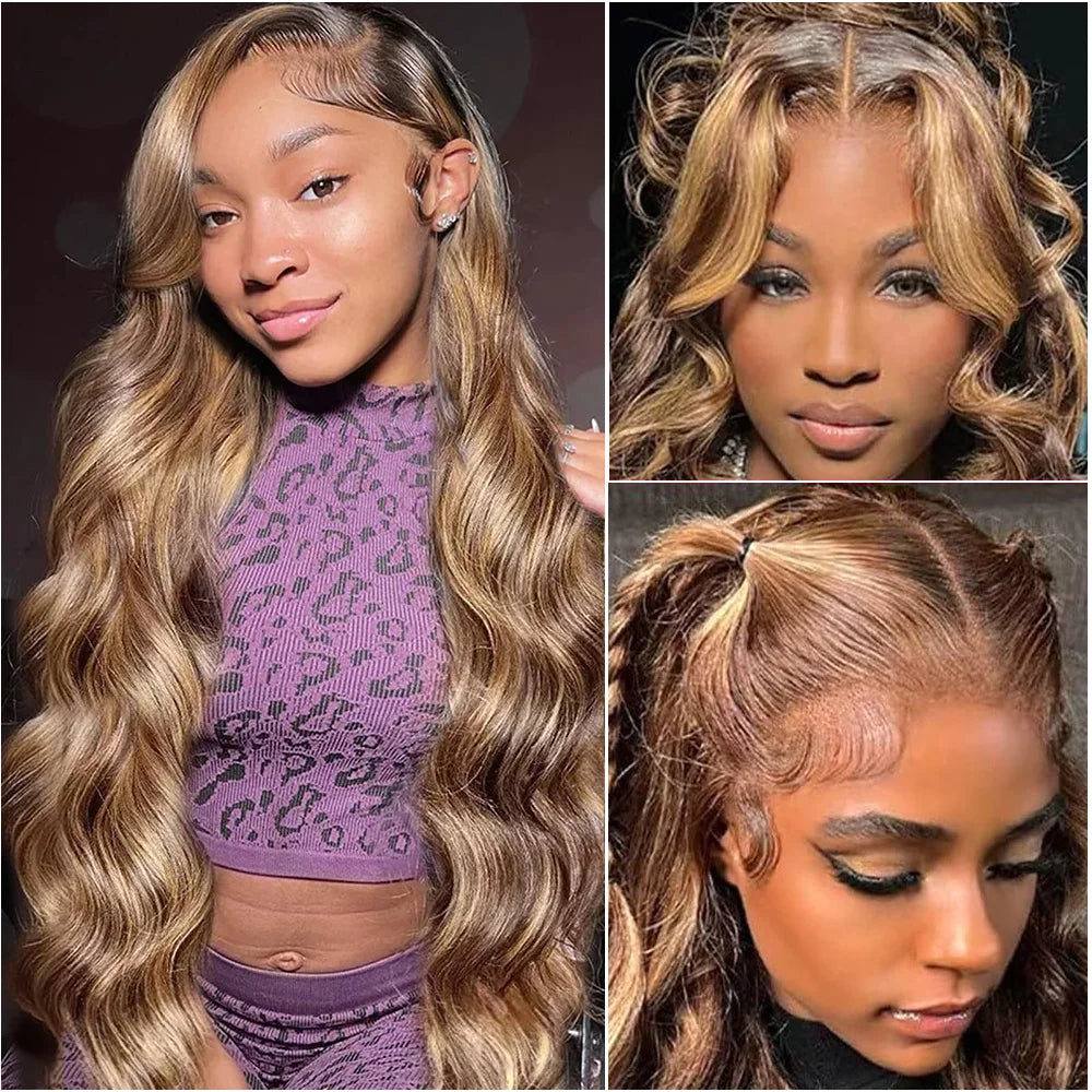 Remy Brazilian Body Wave Lace Frontal Wig 26+ Inches 13x6 HD Ombre — Honey Blonde | KIMLUD