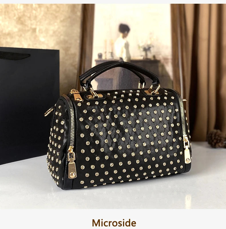 Crossbody Handbag – Diamond Studded Punk Style – PU | KIMLUD