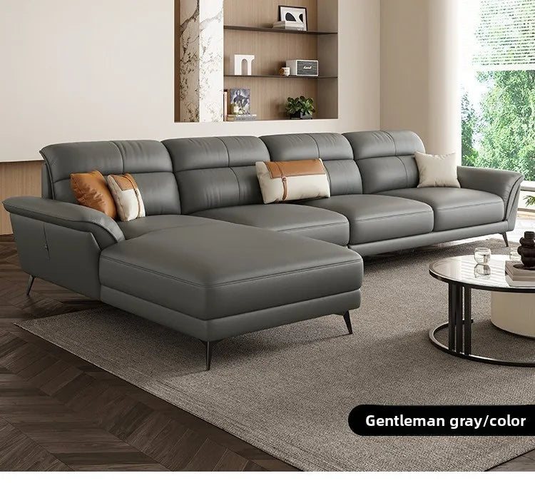 Leather Sculpted Modern L-Shaped Sofa — Black | KIMLUD