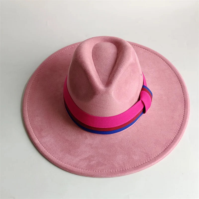 Suede Fedora Hat Wide Brim — Grayish Brown | KIMLUD