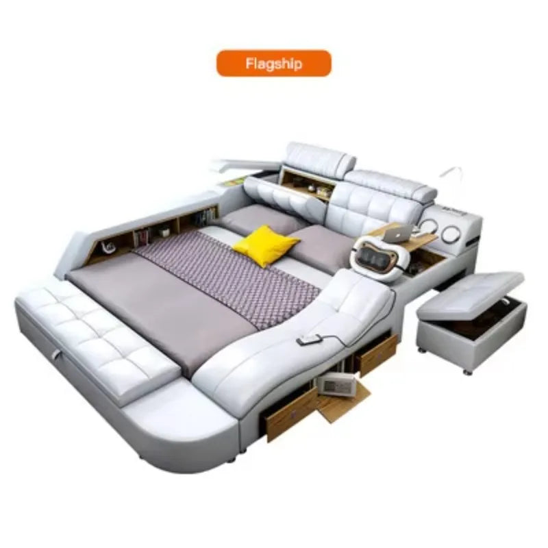 Leather Bed King Size With Massager — Customize | KIMLUD
