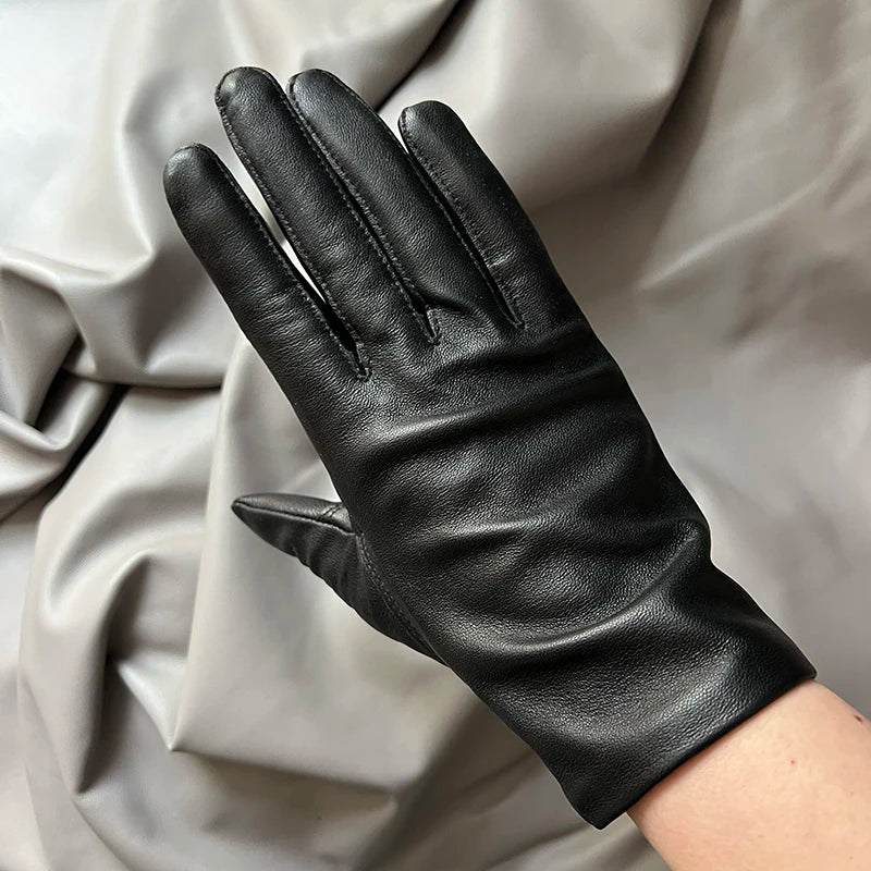 Leather Gloves Genuine Lambskin Short Black | KIMLUD