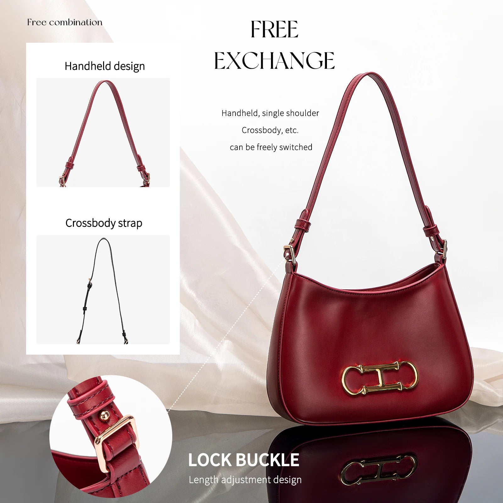 Women's Fashionable Solid Color Letter Design Shoulder Bag Handbag for Casual Use