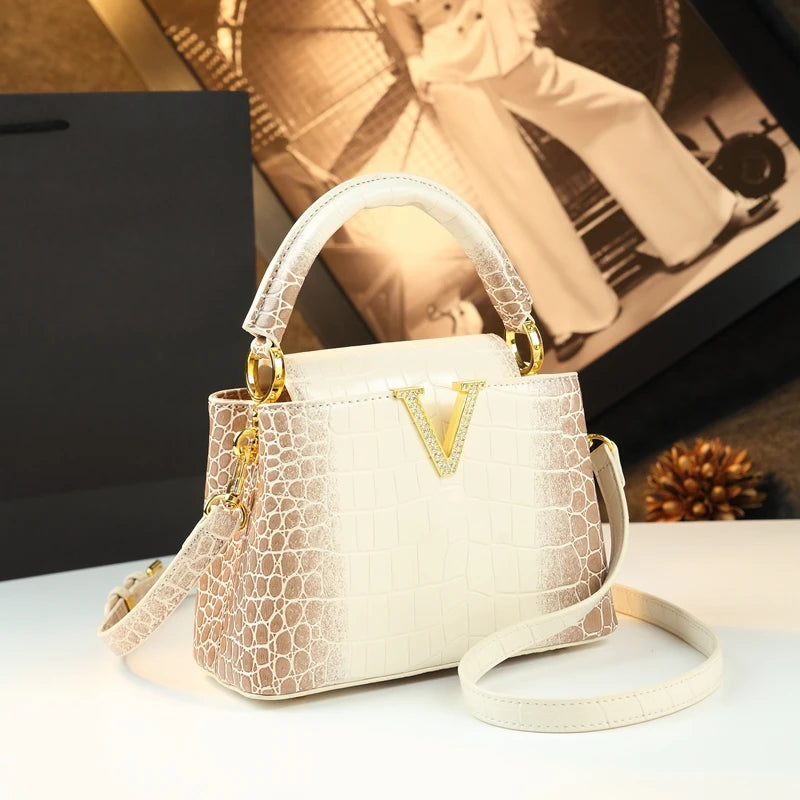 Crocodile Pattern Leather Shoulder Bag Small — Black | KIMLUD
