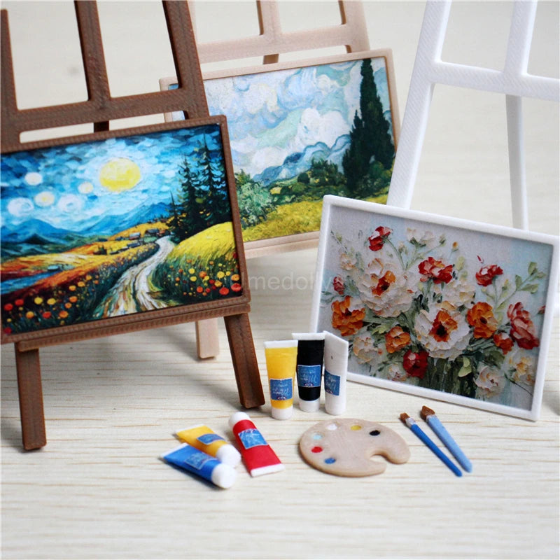PVC Dollhouse Miniature Palette Easel Set One Twelfth Scale — Ivory | KIMLUD