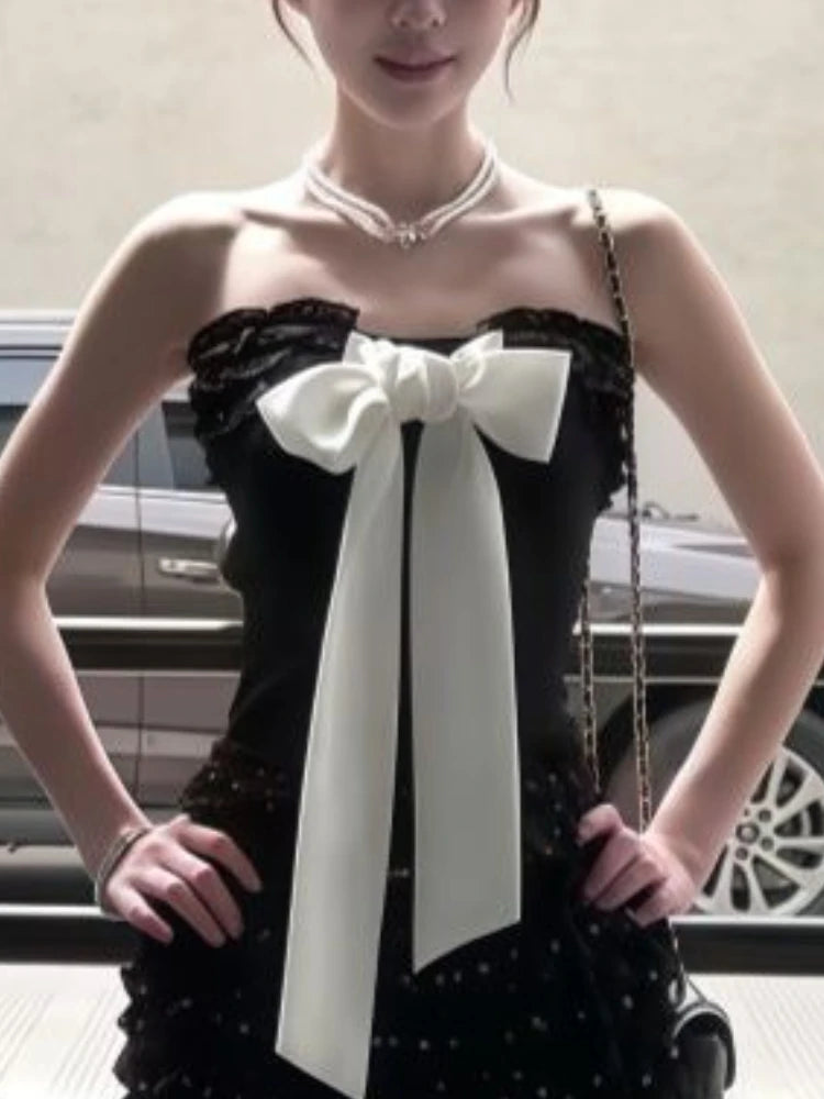 Two-Piece Set – Strapless Top And Mini Skirt – Bow Detail | KIMLUD