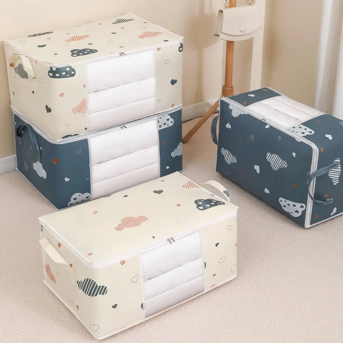 Nonwoven Floral Large Capacity Storage Bag — Ivory | KIMLUD