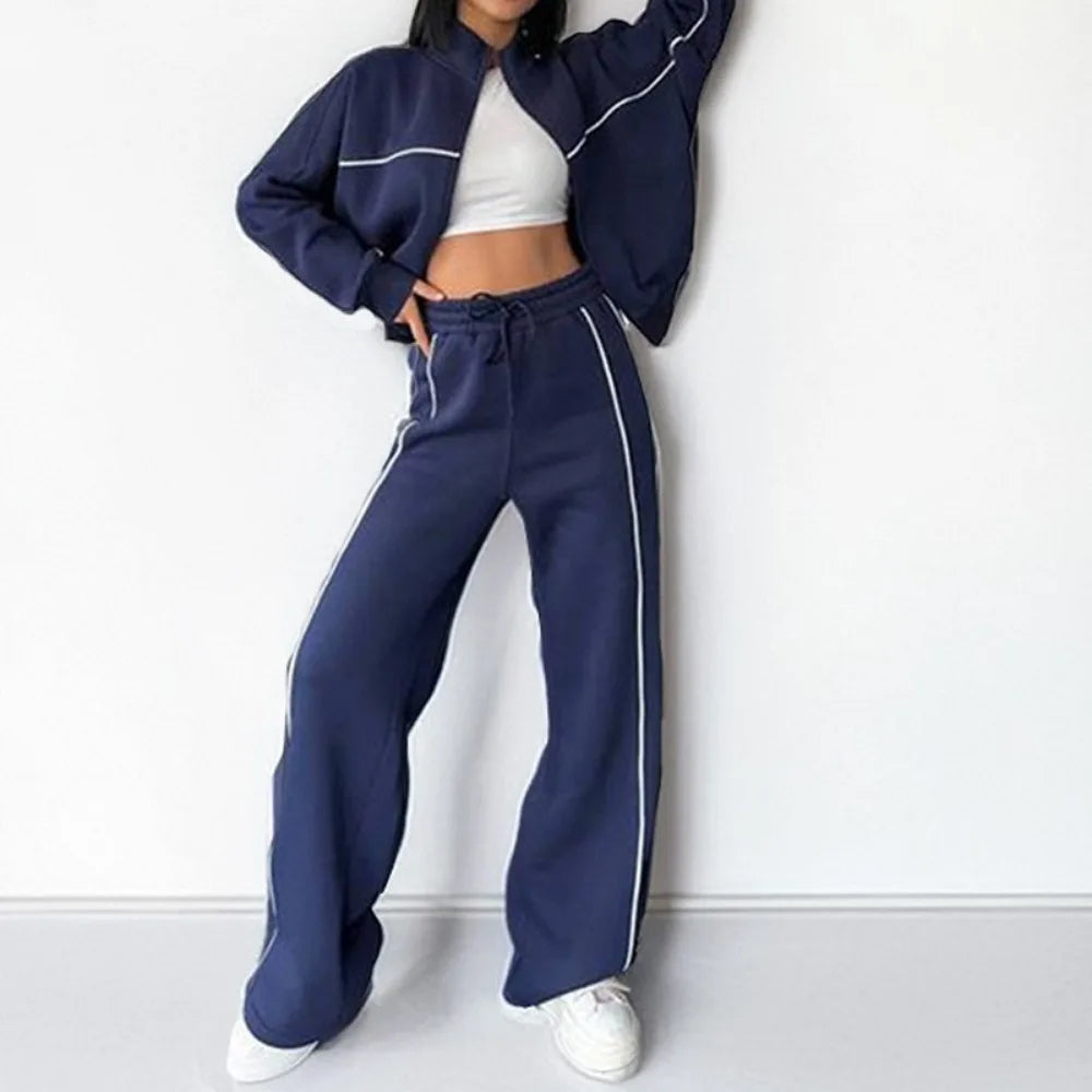 Women Two Piece Sets Tracksuit Outfit Jacket Sweatshirts Pocket Drawstring Long Pants Suit Thick Casual Office Lady Autumn
