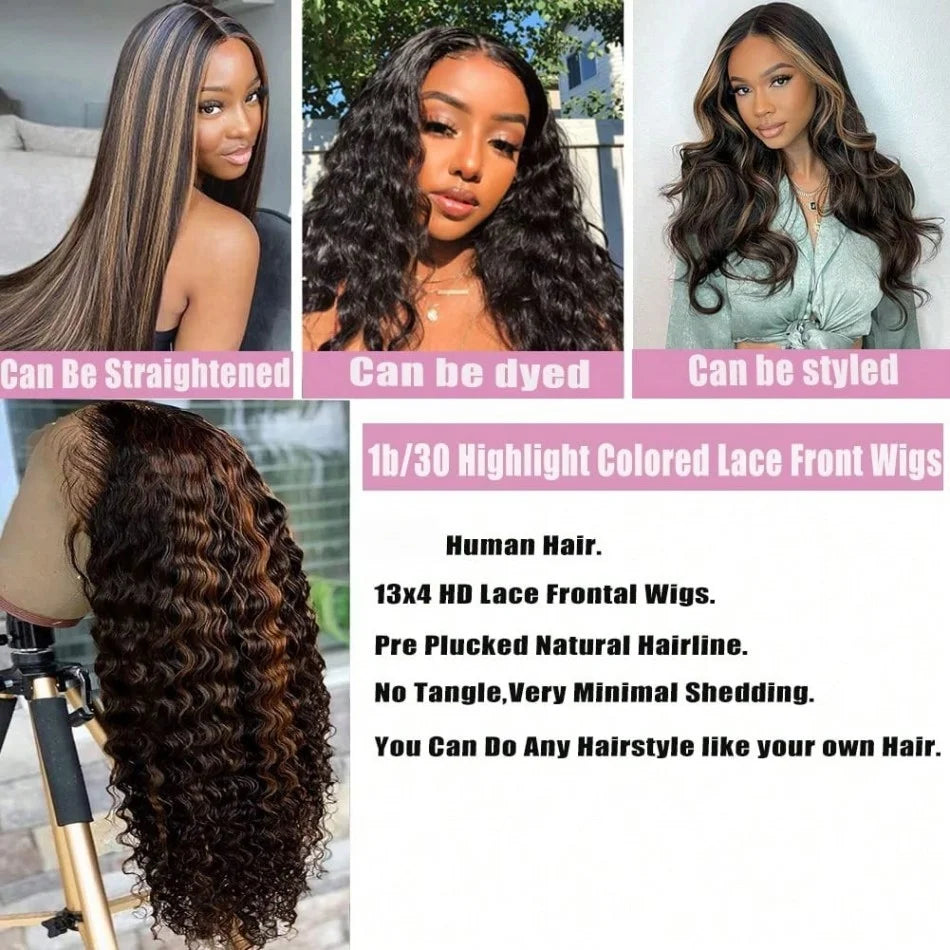 Lace Front Wig - Deep Wave - Remy Human Hair - P1B30 | KIMLUD