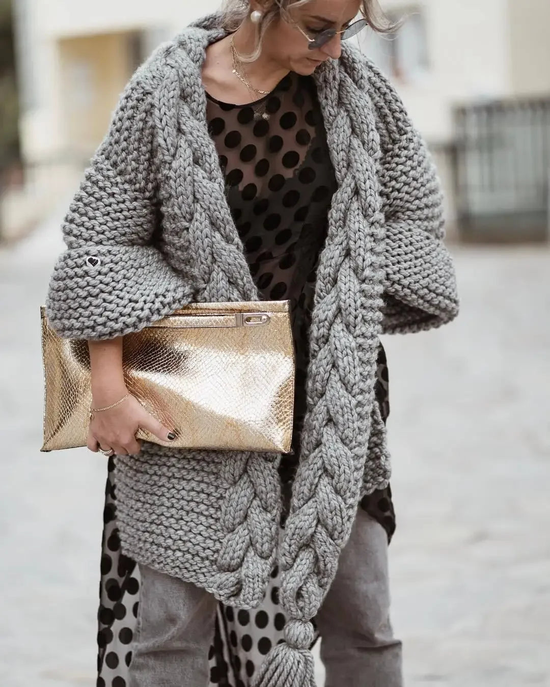 Crocheted Cardigan – Hand-Woven Tassels – Polyester Knit | KIMLUD