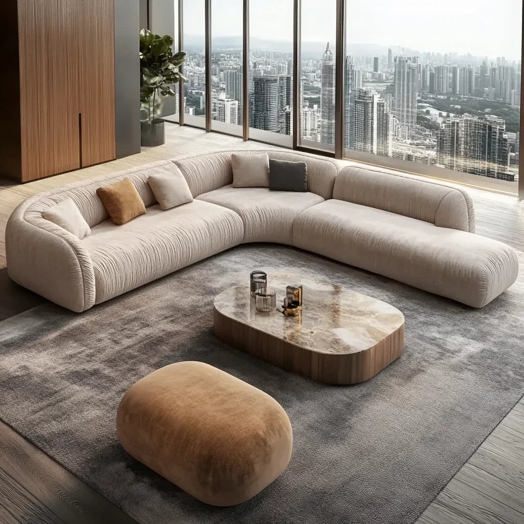 Velvet Modular Sectional Sofa With Chaise Convertible With Plush Cushions — Cream Beige | KIMLUD