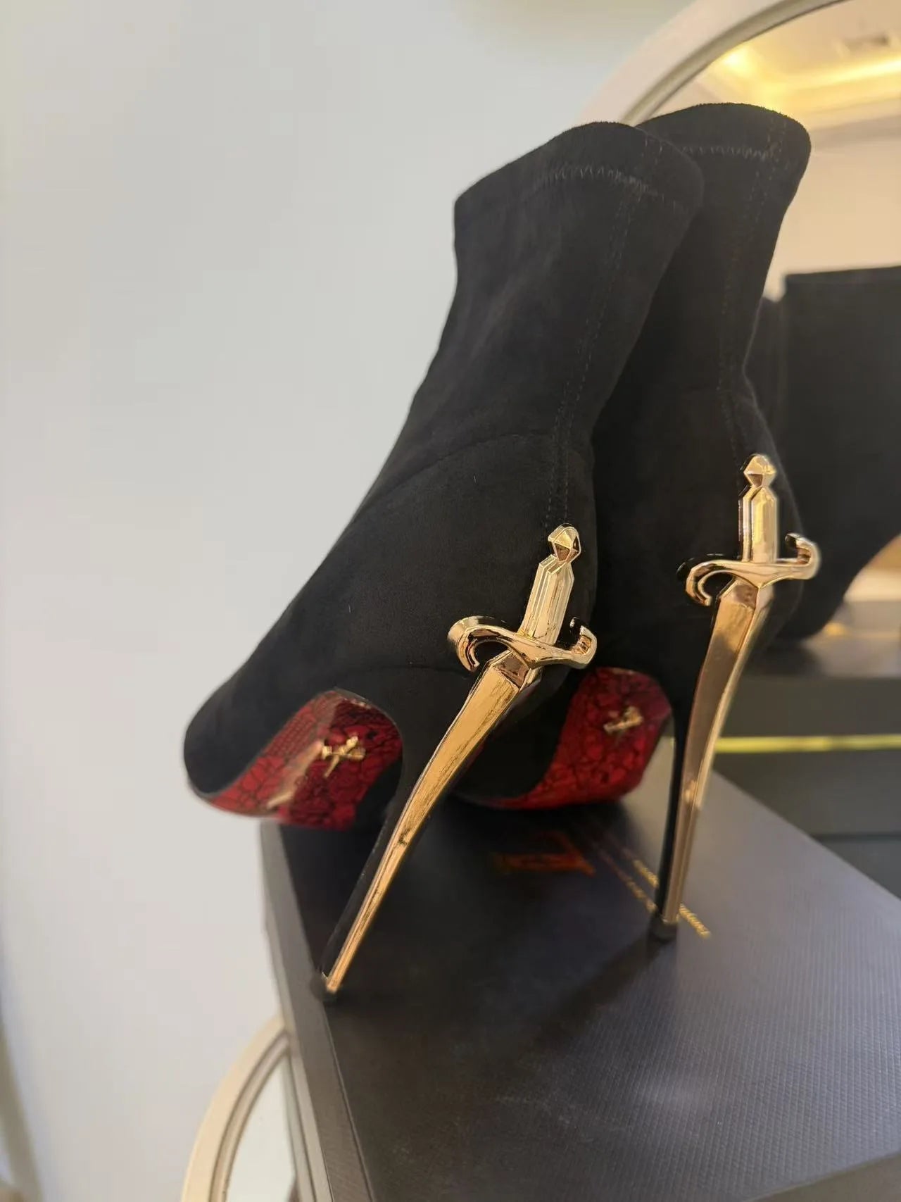 Velvet Boots "High Heel Ankle Boots" Winter — Red | KIMLUD