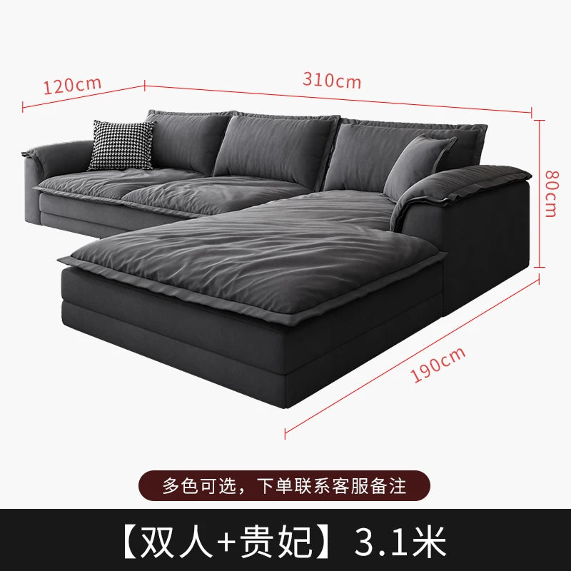 Nordic Minimalist L-Shaped Sectional Sofa Cloud Cushions — Charcoal Gray | KIMLUD
