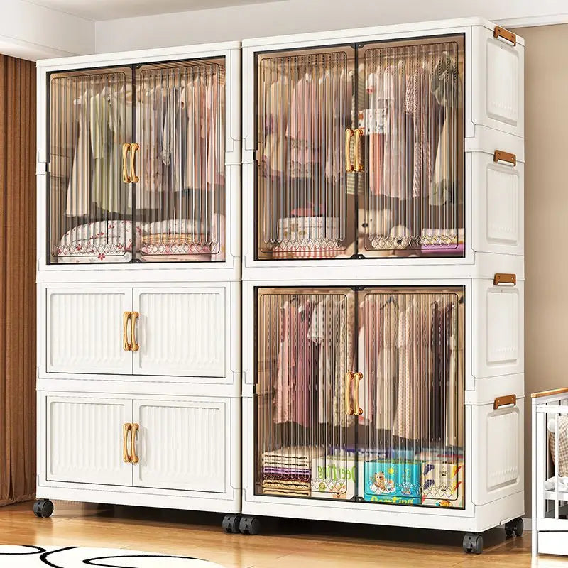 80cm no-installation folding storage cabinet, bedroom children's wardrobe, multi-layer storage box with wheels