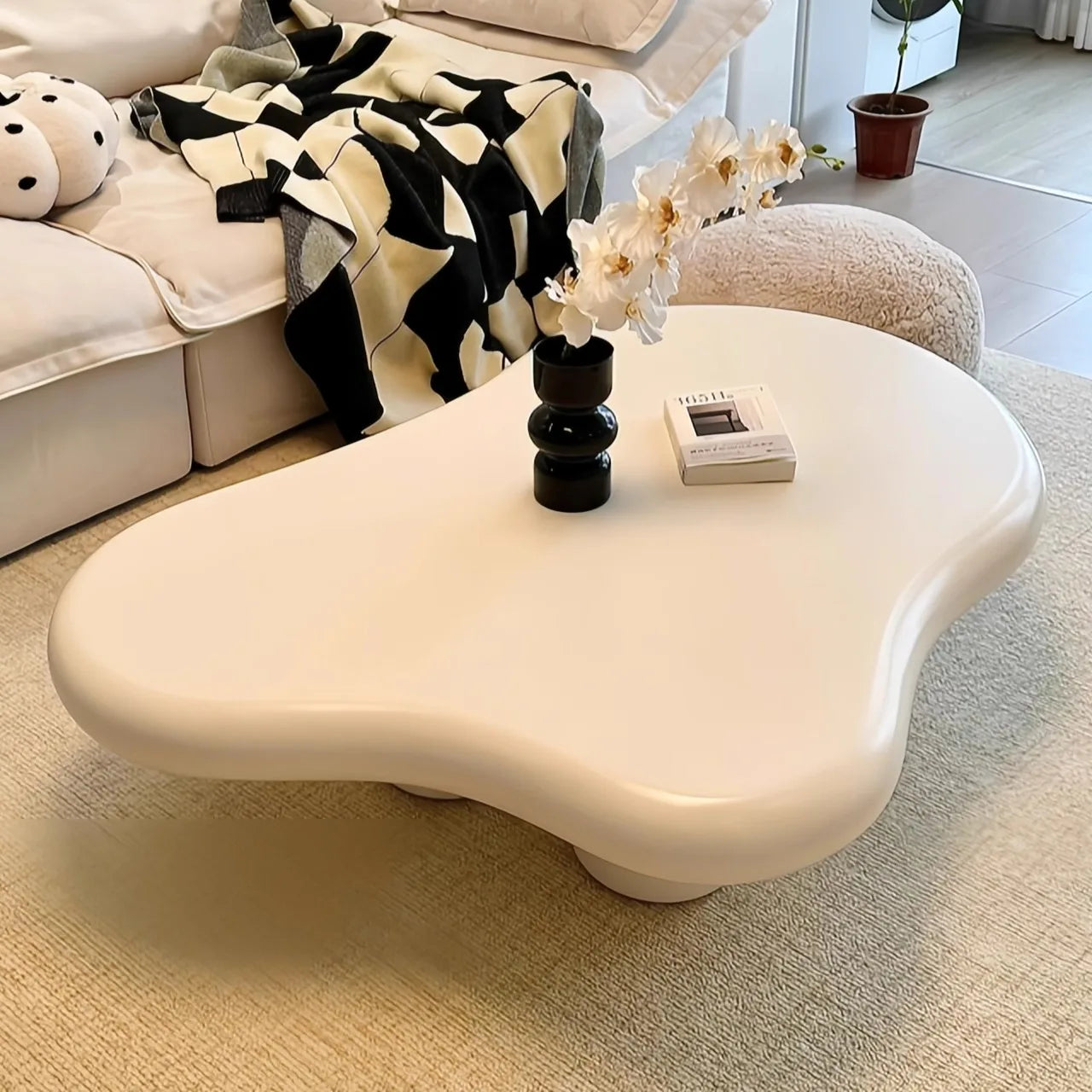Minimalist Nordic Wood Coffee Table With Cloud-Inspired Silhouette And Soft Finish — Cream | KIMLUD