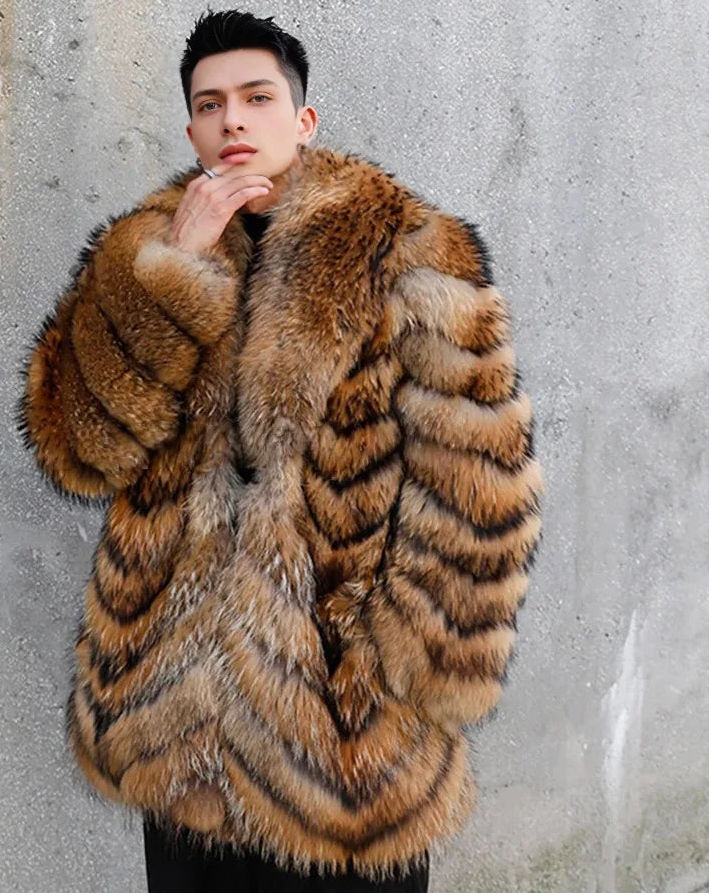 Raccoon Fur Coat Mid-Length Solid — Natural | KIMLUD