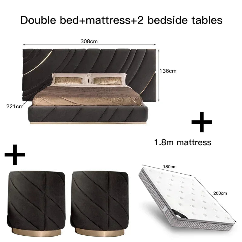 High-end Double Bed Luxury Bedroom Furniture Set Customizable Villa Bedroom Furniture Black Mattress King/Queen Size Bed Frame