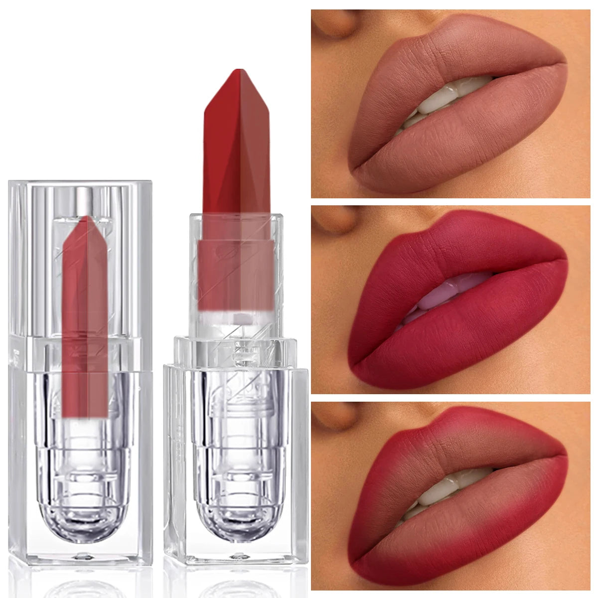 2-Color Matte Lipstick Non-Fading Non-Stick Cup Long-Lasting Velvet Finish Smooth Matte Lip Color Waterproof Smudge-proof