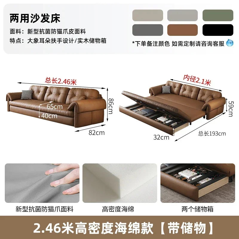 Faux Leather Sofa Bed Italian Modern Silhouette With Convertible Chaise Lounge — Brown | KIMLUD