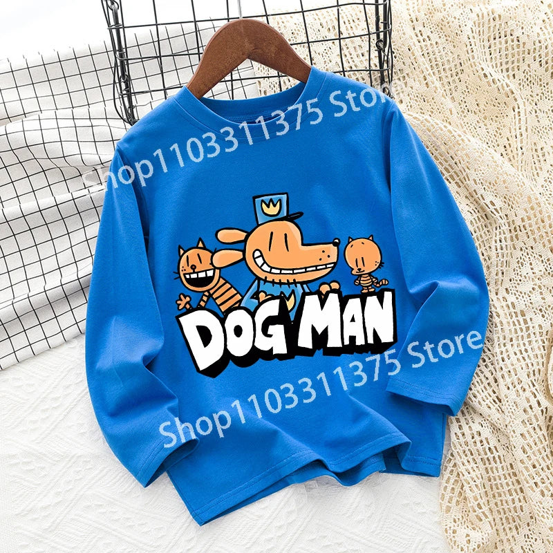 Dog Man Children's T-shirt Short Sleeve Cotton Outdoor Wear Fashion Blue Hip Hop Toddler Cute Cartoon Anime Boys Clothes Toddler