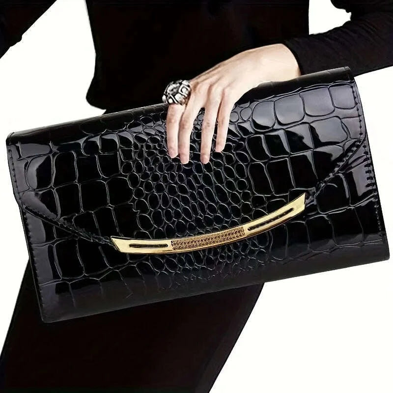 KIMLUD, Patent leather women's clutch bag Large capacity clutch bag chain clutch bag Single shoulder straddle bag, KIMLUD Womens Clothes