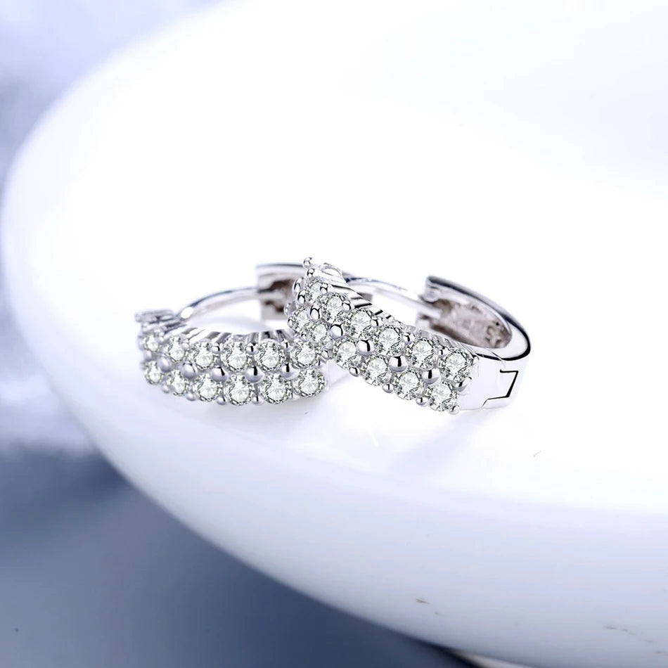 URMYLADY 925 Sterling silver needle Earrings Fashion High Quality Jewelry Double Row Crystal Zircon Round Stud - KIMLUD