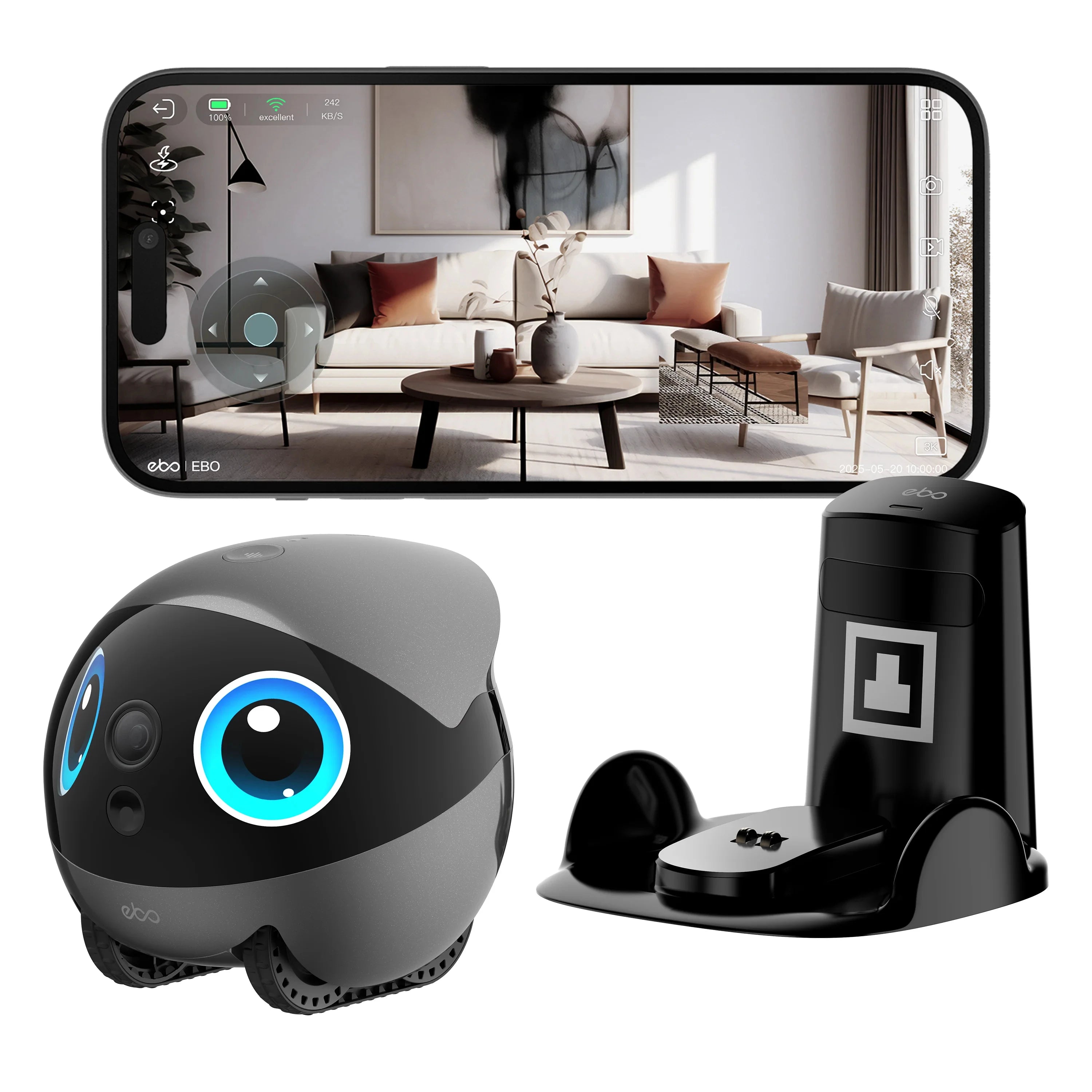 EBO AIR 2 PLUS Intelligent Pet Companion Robot, 3k Camera, Video Call and AI Artificial Intelligence Patrol Function