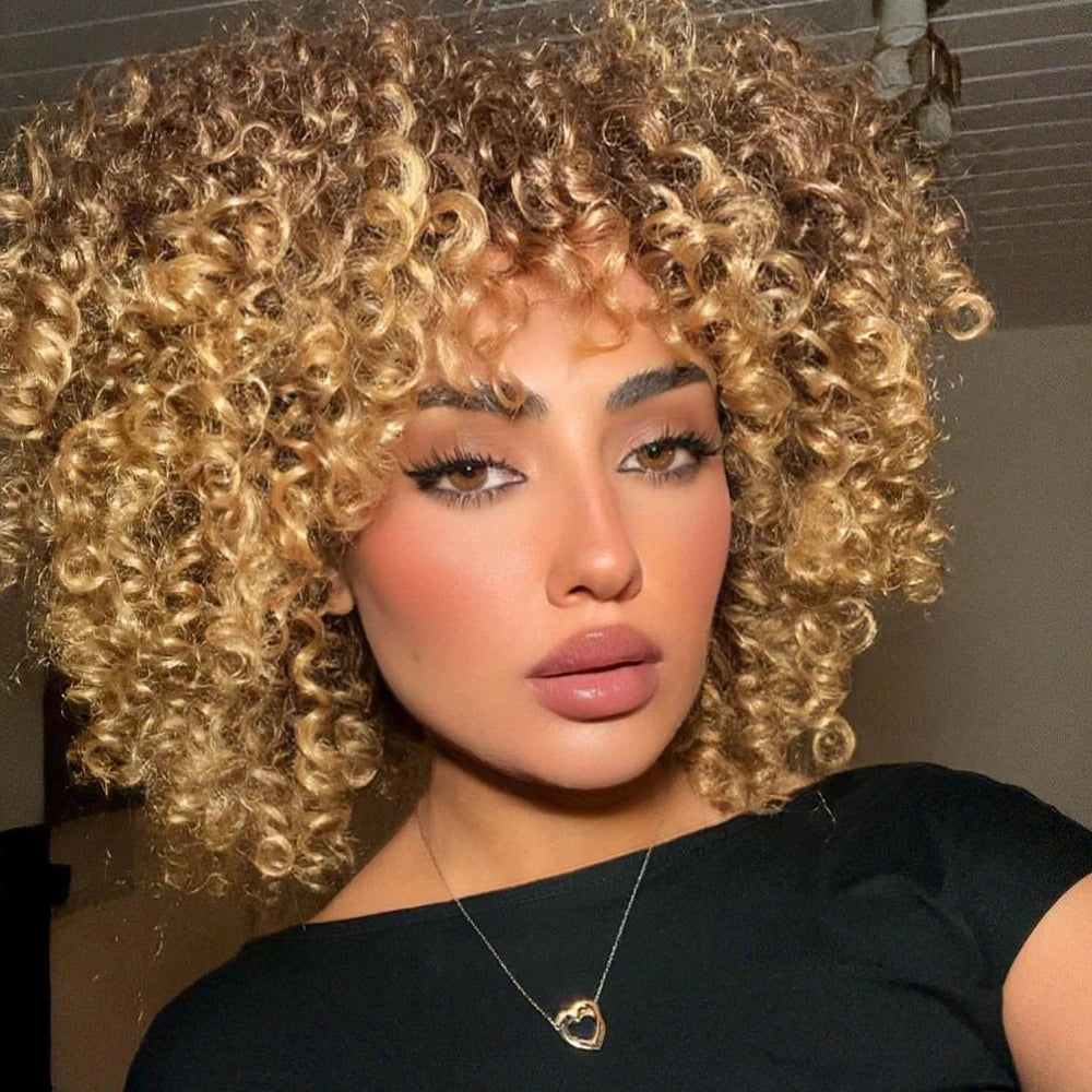 Afro Kinky Curly Wig Hair Wigs Synthetic Heat Resistant — Blonde | KIMLUD