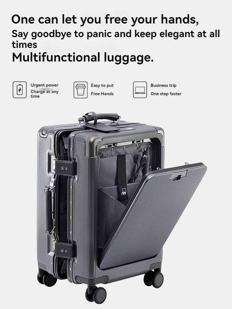 Front opening aluminum frame luggage box, women's universal wheel luggage, men's wide luggage, 24 inch password boarding box