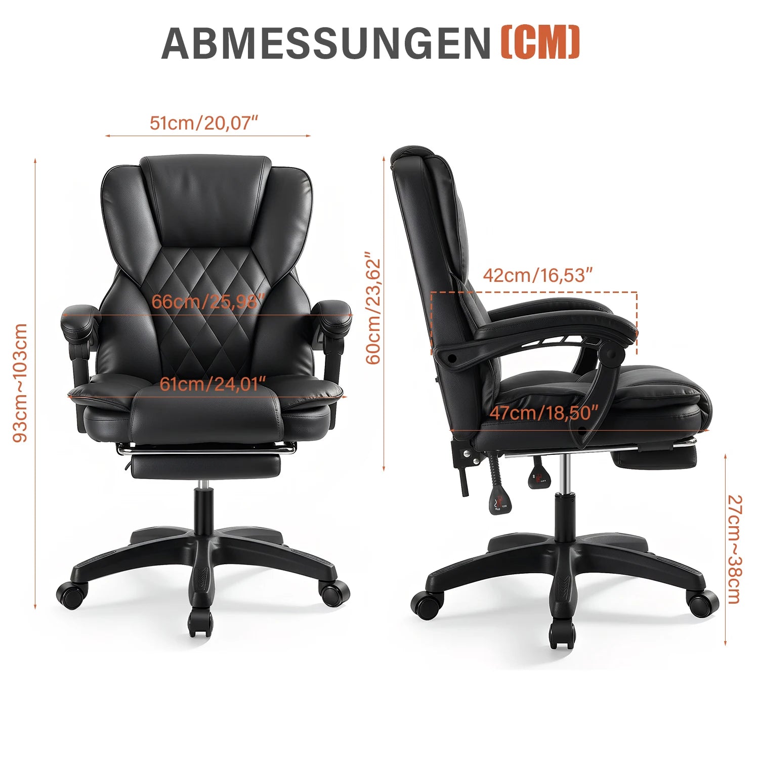 Office Chair - 150Kg Capacity - PU Leather - Black/White | KIMLUD