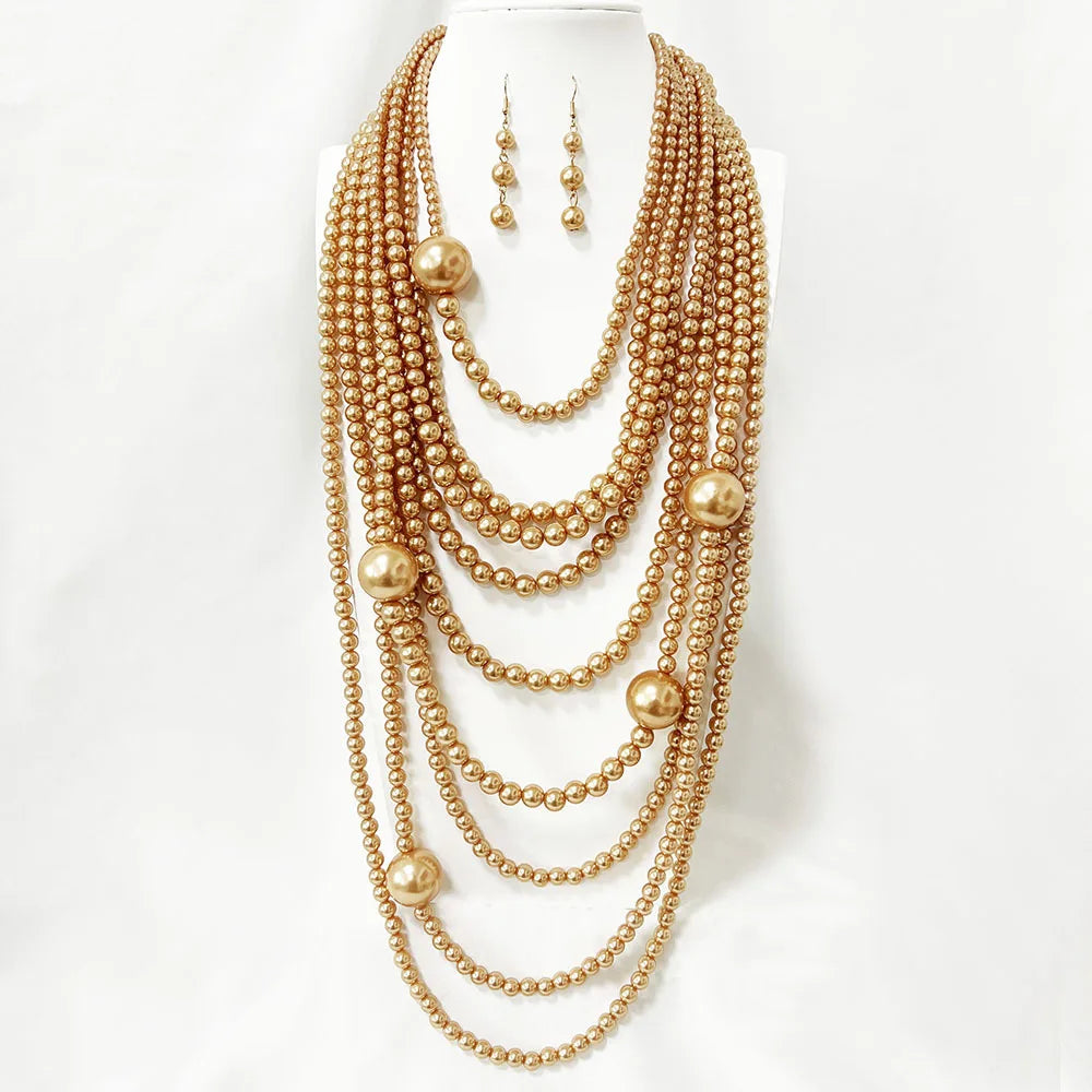 Exaggerated Long Pearl Necklaces Sweater Chain — White | KIMLUD