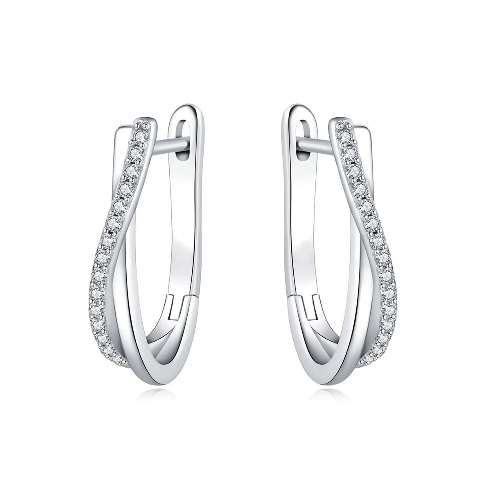 Sterling Silver Hoop Earrings Star Twisted Line With Zircon Trim — Silver | KIMLUD