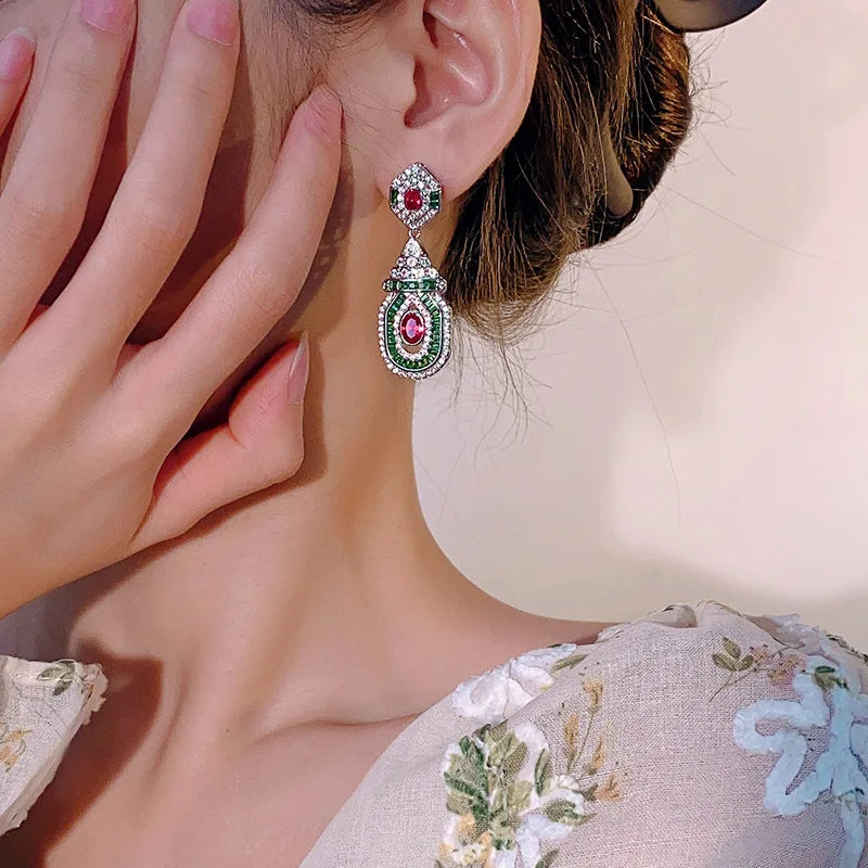 Drop Earrings Platinum Palace Style — True Red | KIMLUD