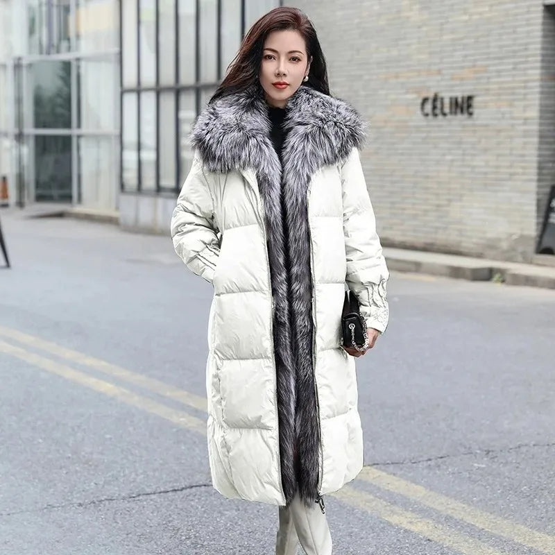 Hot Sales New Winter Long Goose Down Female Parka Fashion Thicken Warm Down Jacket with Large Real Fox Fur Collar Women Overcoat