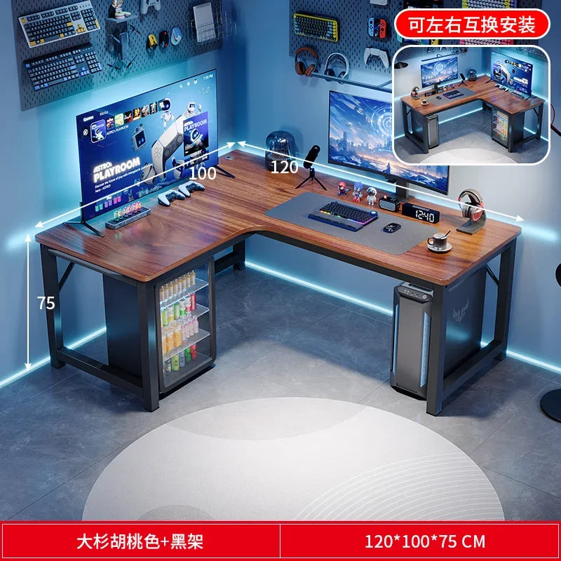 Ergonomic Wood-Panel Desk With Shelves — Dark Wood Tone | KIMLUD