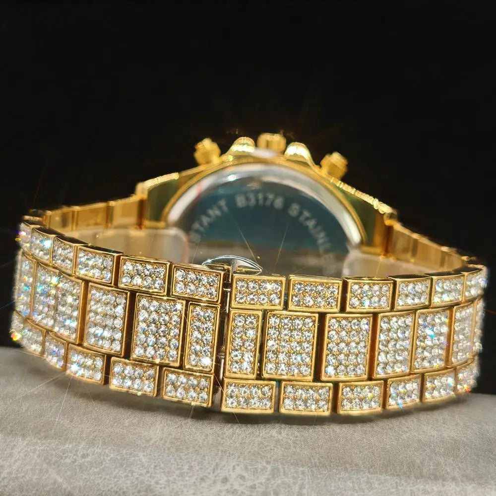 Gold Stainless Steel Watch Rainbow Diamond — Gold | KIMLUD